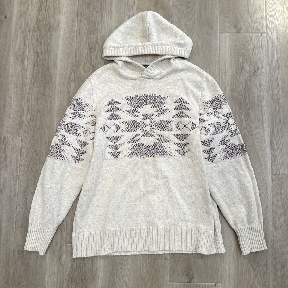 American Eagle Sand & Burgundy Geometric Knit Hoodie Size XL